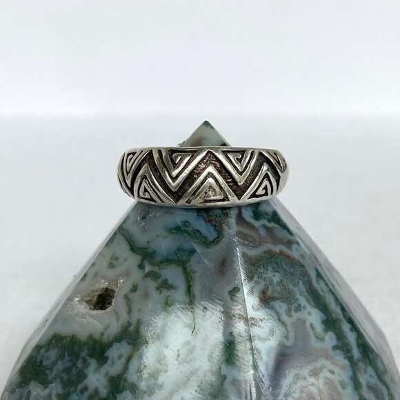 Sterling Silver 925 Oxidized Geometric Maze Pattern Dome Style Band Ring Sz 8.75 - Picture 3 of 16